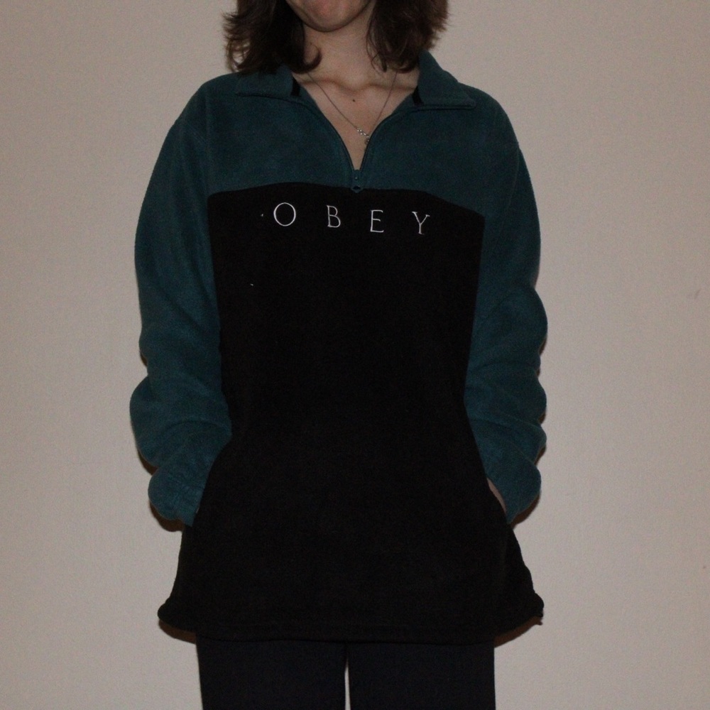 OBEY black and teal quarter zip